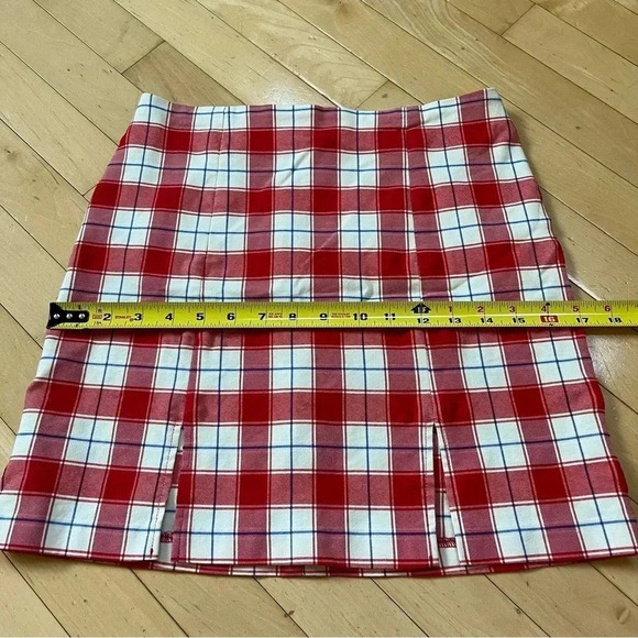 Urban Outfitters Plaid Mini Skirt Womens Small S Red Preppy Retro Stretch Slits - Picture 8 of 9